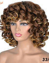 Short Hair Afro Kinky Curly Wigs With Bangs For Black Women Synthetic African Ombre Glueless Cosplay Wigs High Temperature