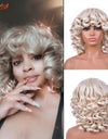 Short Hair Afro Kinky Curly Wigs With Bangs For Black Women Synthetic African Ombre Glueless Cosplay Wigs High Temperature