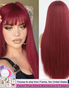 Long Straight Wine Red Wig With Bangs Synthetic Hair Wigs Bang With Wig For Women Wine Red Heat Resistant Wigs