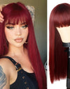 Long Straight Wine Red Wig With Bangs Synthetic Hair Wigs Bang With Wig For Women Wine Red Heat Resistant Wigs