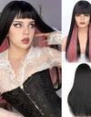 Long Straight Wine Red Wig With Bangs Synthetic Hair Wigs Bang With Wig For Women Wine Red Heat Resistant Wigs