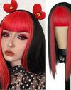 Long Straight Wine Red Wig With Bangs Synthetic Hair Wigs Bang With Wig For Women Wine Red Heat Resistant Wigs