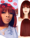 Long Straight Wine Red Wig With Bangs Synthetic Hair Wigs Bang With Wig For Women Wine Red Heat Resistant Wigs