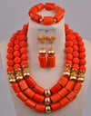 Red/Orange/White Coral Beads African Jewelry Set Nigeria Coral Set Nigerian Wedding Bridal Jewelry Sets for Women 2-17-C3