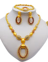 Ethiopian Gold Jewelry Sets 24k Big Oval Necklace Earring Ring Dubai Gifts For Women African Wedding Bridal Set