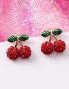 Japan Korean Red Earrings Cute Exquisite Rhinestone Cherry Earrings Small Stud Earrings Flower Mushroom Apple Earrings Jewelry