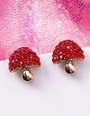 Japan Korean Red Earrings Cute Exquisite Rhinestone Cherry Earrings Small Stud Earrings Flower Mushroom Apple Earrings Jewelry