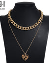 Gold Color Leopard Skin Print Round Pendant Wide Chain Multi-layer  Necklace Set  2021 Fashion Choker Jewelry Party Gift