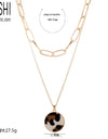 Gold Color Leopard Skin Print Round Pendant Wide Chain Multi-layer  Necklace Set  2021 Fashion Choker Jewelry Party Gift