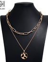 Gold Color Leopard Skin Print Round Pendant Wide Chain Multi-layer  Necklace Set  2021 Fashion Choker Jewelry Party Gift