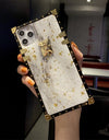 Luxury Bling Gold Foil Marble Square Phone Case For iPhone 12 11 13 7 8 Plus X XR XS Max Glitter Soft Cover For HUAWEI P40 case