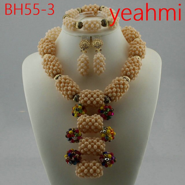 Africanbeads 3 Rows Handmade Red Coral Beads Jewelry Sets Nigerian
