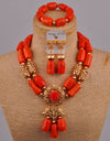 Nigeria Wedding Jewelry African Ladies Bride Wedding Dress Accessories Orange Natural Coral Bead Wedding Jewelry Set AU-225