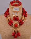 Nigeria Wedding Jewelry African Ladies Bride Wedding Dress Accessories Orange Natural Coral Bead Wedding Jewelry Set AU-225