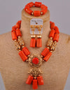 Nigeria Wedding Jewelry African Ladies Bride Wedding Dress Accessories Orange Natural Coral Bead Wedding Jewelry Set AU-225