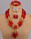 Nigeria Wedding Jewelry African Ladies Bride Wedding Dress Accessories Orange Natural Coral Bead Wedding Jewelry Set AU-225