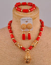 African Bead Cylindrical Red Jewelry Coral Bead Necklace Fashion Jewelry Nigeria Wedding Jewelry Sets SH-04