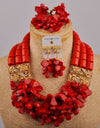 New Fashion Red Coral Piece Bridal Wedding Bead Nigeria Wedding Accessories African Bride Wedding Jewelry Set AU-619