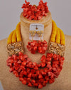 New Fashion Red Coral Piece Bridal Wedding Bead Nigeria Wedding Accessories African Bride Wedding Jewelry Set AU-619