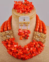 New Fashion Red Coral Piece Bridal Wedding Bead Nigeria Wedding Accessories African Bride Wedding Jewelry Set AU-619