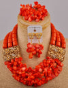 New Fashion Red Coral Piece Bridal Wedding Bead Nigeria Wedding Accessories African Bride Wedding Jewelry Set AU-619