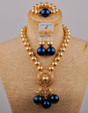 Ladies Wedding Jewelry Nigeria Wedding Beads Royal Blue Glass Pearl Wedding Dress Accessories African Wedding Jewelry Set SH-50