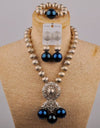 Ladies Wedding Jewelry Nigeria Wedding Beads Royal Blue Glass Pearl Wedding Dress Accessories African Wedding Jewelry Set SH-50