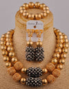 Nigeria Wedding Beads Bridal Wedding Jewelry Black Crystal Pillar Necklace African Wedding Jewelry Set SH-98