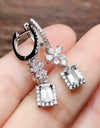 YH-ZL Luxury Female Clear Crystal Stone Earrings Classic Silver Color Clip Earrings Charm Bridal Square Earrings For Women