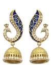 Gold Pearl Blue Peacock Drop Earrings