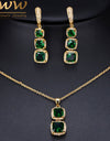 CWWZircons Trendy Yellow Gold Color Women Jewelry Square Drop Cubic Zirconia Blue Green Necklace And Earring Set T088