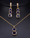 CWWZircons Trendy Yellow Gold Color Women Jewelry Square Drop Cubic Zirconia Blue Green Necklace And Earring Set T088