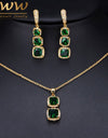 CWWZircons Trendy Yellow Gold Color Women Jewelry Square Drop Cubic Zirconia Blue Green Necklace And Earring Set T088