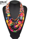 MANILAI Bohemian Multilayer Wood Bead Choker Necklaces For Women Handmade Beaded Statement Necklace Jewelry 8 Colors