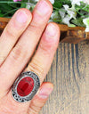 Vintage Hollow Flower Oval Stone Ring